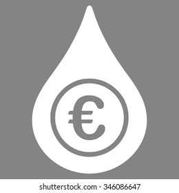 Euro Liquid Drop vector icon. Style is flat symbol, white color, rounded angles, gray background.