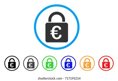 Euro Lock rounded icon. Style is a flat Euro lock gray symbol inside light blue circle with black, gray, green, blue, red, orange color versions. Vector designed for web and software interfaces.