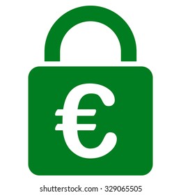 Euro Lock vector icon. Style is flat symbol, green color, rounded angles, white background.
