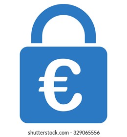 Euro Lock vector icon. Style is flat symbol, smooth blue color, rounded angles, white background.