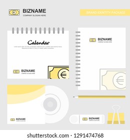 Euro Logo, Calendar Template, CD Cover, Diary and USB Brand Stationary Package Design Vector Template