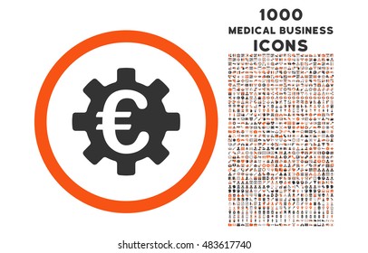 Euro Machinery rounded vector bicolor icon with 1000 medical business icons. Set style is flat pictograms, orange and gray colors, white background.