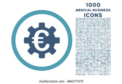 Euro Machinery rounded vector bicolor icon with 1000 medical business icons. Set style is flat pictograms, cyan and blue colors, white background.