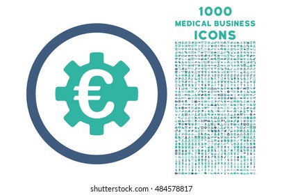 Euro Machinery rounded vector bicolor icon with 1000 medical business icons. Set style is flat pictograms, cobalt and cyan colors, white background.