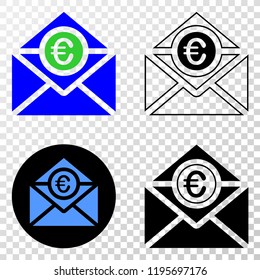 Euro mail EPS vector pictogram with contour, black and colored versions. Illustration style is flat iconic symbol on chess transparent background.
