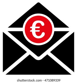 Euro Mail icon. Vector style is bicolor flat iconic symbol with rounded angles, intensive red and black colors, white background.
