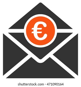 Euro Mail icon. Vector style is bicolor flat iconic symbol with rounded angles, orange and gray colors, white background.