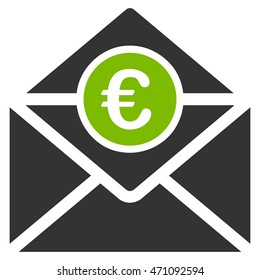 Euro Mail icon. Vector style is bicolor flat iconic symbol with rounded angles, eco green and gray colors, white background.