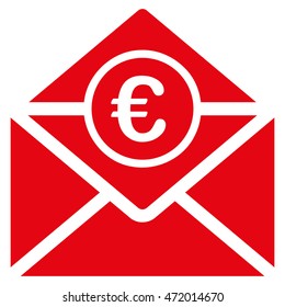 Euro Mail icon. Vector style is flat iconic symbol with rounded angles, red color, white background.