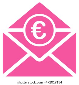 Euro Mail icon. Vector style is flat iconic symbol with rounded angles, pink color, white background.
