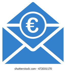 Euro Mail icon. Vector style is flat iconic symbol with rounded angles, cobalt color, white background.