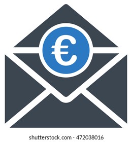 Euro Mail icon. Vector style is bicolor flat iconic symbol with rounded angles, smooth blue colors, white background.