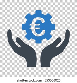 Euro Maintenance Hands icon. Vector pictogram style is a flat bicolor symbol, smooth blue colors, chess transparent background. Designed for software and web interface toolbars and menus.