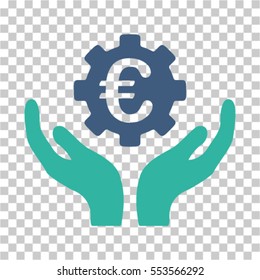 Euro Maintenance Hands icon. Vector pictogram style is a flat bicolor symbol, cobalt and cyan colors, chess transparent background. Designed for software and web interface toolbars and menus.