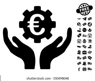 Euro Maintenance Hands pictograph with free bonus images. Vector illustration style is flat iconic symbols, black color, white background.