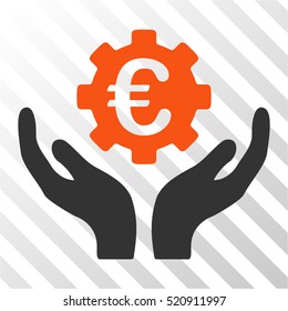 Euro Maintenance Hands vector pictograph. Illustration style is flat iconic bicolor orange and gray symbol on a hatch transparent background.
