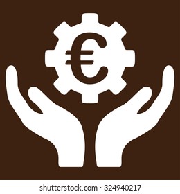 Euro Maintenance vector icon. Style is flat symbol, white color, rounded angles, brown background.