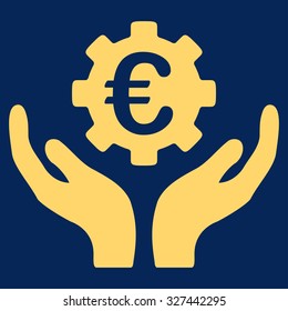Euro Maintenance vector icon. Style is flat symbol, yellow color, rounded angles, blue background.