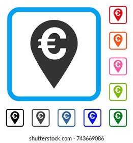 Euro Map Marker icon. Flat gray pictogram symbol in a blue rounded rectangle. Black, gray, green, blue, red, orange color variants of Euro Map Marker vector. Designed for web and app UI.