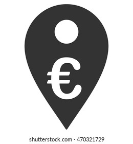 Euro Map Marker icon. Vector style is flat iconic symbol with rounded angles, gray color, white background.