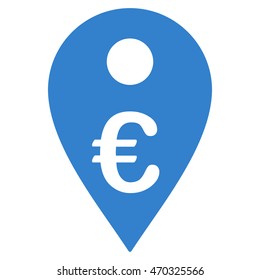 Euro Map Marker icon. Vector style is flat iconic symbol with rounded angles, cobalt color, white background.