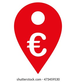 Euro Map Marker icon. Vector style is flat iconic symbol with rounded angles, red color, white background.