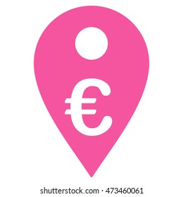 Euro Map Marker icon. Vector style is flat iconic symbol with rounded angles, pink color, white background.