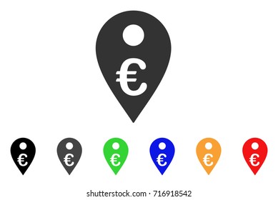 Euro Map Marker icon. Vector illustration style is a flat iconic euro map marker symbol with black, grey, green, blue, red, orange color additional versions. Designed for web and software interfaces.