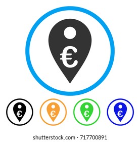 Euro Map Marker icon. Vector illustration style is a flat iconic euro map marker grey rounded symbol inside light blue circle with black, green, blue, yellow color variants.