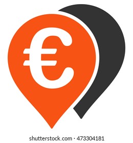 Euro Map Markers icon. Vector style is bicolor flat iconic symbol with rounded angles, orange and gray colors, white background.