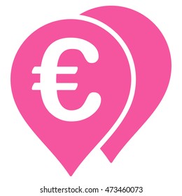 Euro Map Markers icon. Vector style is flat iconic symbol with rounded angles, pink color, white background.