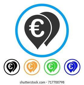 Euro Map Markers icon. Vector illustration style is a flat iconic euro map markers grey rounded symbol inside light blue circle with black, green, blue, yellow color variants.