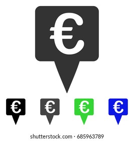 Euro Map Pointer flat vector illustration. Colored euro map pointer gray, black, blue, green pictogram variants. Flat icon style for web design.