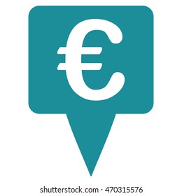 Euro Map Pointer icon. Vector style is flat iconic symbol with rounded angles, soft blue color, white background.