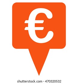 Euro Map Pointer icon. Vector style is flat iconic symbol with rounded angles, orange color, white background.