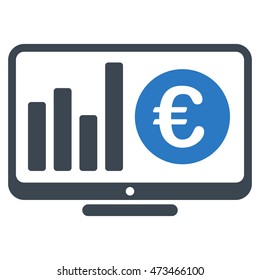 Euro Market Monitoring icon. Vector style is bicolor flat iconic symbol with rounded angles, smooth blue colors, white background.