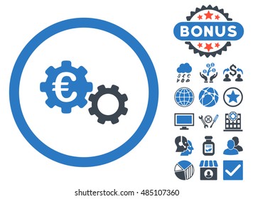 Euro Mechanics icon with bonus images. Vector illustration style is flat iconic bicolor symbols, smooth blue colors, white background.