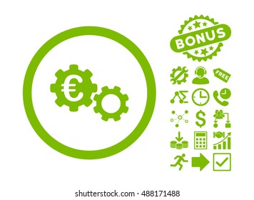 Euro Mechanics icon with bonus pictures. Vector illustration style is flat iconic symbols, eco green color, white background.