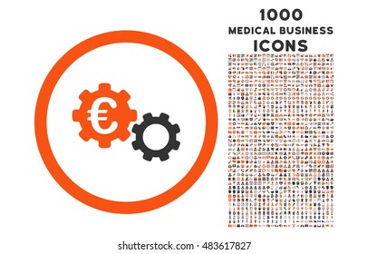 Euro Mechanics rounded vector bicolor icon with 1000 medical business icons. Set style is flat pictograms, orange and gray colors, white background.