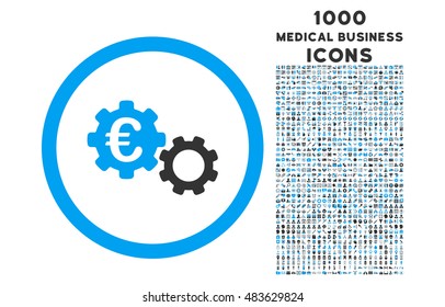 Euro Mechanics rounded vector bicolor icon with 1000 medical business icons. Set style is flat pictograms, blue and gray colors, white background.