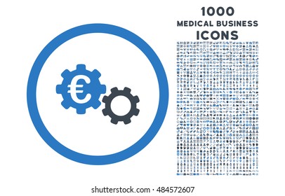 Euro Mechanics rounded vector bicolor icon with 1000 medical business icons. Set style is flat pictograms, smooth blue colors, white background.