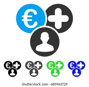 Euro Medical Expences flat vector pictograph. Colored euro medical expences gray, black, blue, green pictogram versions. Flat icon style for web design.