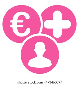 Euro Medical Expences icon. Vector style is flat iconic symbol with rounded angles, pink color, white background.