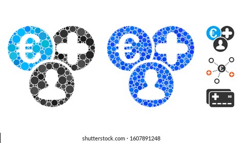 Euro medical expences mosaic of circle elements in different sizes and color tints, based on Euro medical expences icon. Vector circle elements are grouped into blue composition.