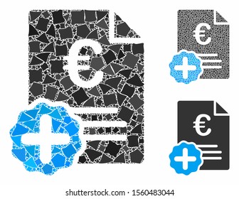 Euro medical invoice mosaic of bumpy parts in different sizes and color tints, based on Euro medical invoice icon. Vector raggy parts are united into mosaic.