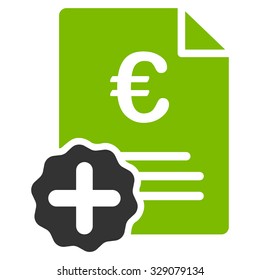 Euro Medical Invoice vector icon. Style is bicolor flat symbol, eco green and gray colors, rounded angles, white background.