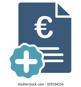 Euro Medical Invoice vector icon. Style is bicolor flat symbol, cyan and blue colors, rounded angles, white background.