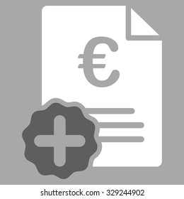 Euro Medical Invoice vector icon. Style is bicolor flat symbol, dark gray and white colors, rounded angles, silver background.