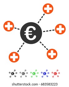 Euro Medical Links flat vector illustration with colored versions. Color euro medical links icon variants with black, gray, green, blue, red.