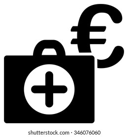 Euro Medical Payment vector icon. Style is flat symbol, black color, rounded angles, white background.